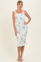 Sage Floral Shoulder Tie Fitted Midi Dress