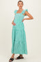 Green Striped Ruffle Strap Smocked Maternity Maxi Dress