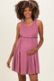 Mauve Ribbed Sleeveless Lettuce Trim Maternity Mini Dress
