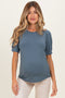 Blue Teal Puff Sleeve Basic Maternity Top