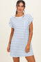 Light Blue Textured Stripe Knit T-Shirt Dress