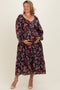 Brown Floral V-Neck Bubble Sleeve Maternity Maxi Dress
