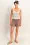 Chocolate Smocked Waist Mineral Wash Shorts