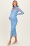Light Blue Polka Dot Mesh Overlay Maternity Midi Dress