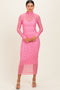 Pink Polka Dot Mesh Overlay Midi Dress