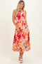 Coral Floral Pleated Midi Dress