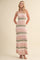 Pink Multi Striped Strapless Flare Maxi Dress