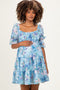 Light Blue Floral Smocked Tiered Maternity Mini Dress