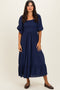 Navy Smocked Puffed Sleeve Maxi Dress