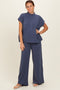 Navy Textured Rib Mock Neck Short Sleeve Pant Set