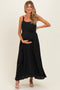 Black Sleeveless Flower Belt Maxi Dress