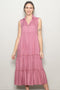 Pink Sleeveless Button Up Tiered Maxi Dress