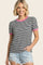 Navy Short Striped Puff Sleeve Top