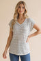 Ivory Striped Knit V-Neck Top