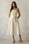 Cream Embroidered Tie Waist Midi Dress