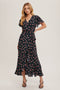 Red Floral Ruffled Hem Wrap Maxi Dress