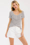 Black Stripe Scoop Neck Henley Top