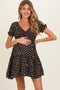 Black Floral Smocked V-Neck Puff Sleeve Maternity Dress