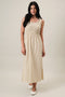 Beige Striped Sleeveless Cutout Maxi Dress