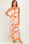 Multicolor Pleated Halter Cutout Maxi Dress