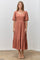 Brick Textured Square Neck Bubble Sleeve Midi Dress