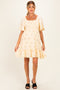 Beige Floral Embroidered Smocked Maternity Dress