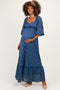 Blue Lace Long Sleeve Maternity Maxi Dress