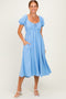 Light Blue Smocked Waist Short Sleeve Midi Dress