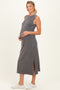 Charcoal Side Slit Maternity Midi Tank Dress