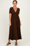 Brown Short Sleeve V-Neck Maxi Dress