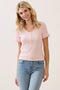 Light Pink Ruffle Trim Pointelle Knit Henley Top
