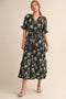 Black Floral Belted Tiered Midi Dress