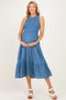 Denim Smocked And Tiered Maternity Maxi Dress