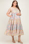 Pink Floral Colorblock Tiered Maternity Plus Maxi Dress