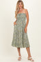 Green Floral Smocked Strapless Midi Dress