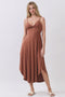 Rust Solid V-Neck Cami Dress
