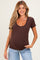Brown Lace Trim Ribbed Maternity Top