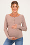 Brown Striped Button Henley Maternity Top
