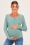 Green Striped Button Henley Maternity Top