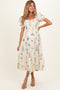 Oatmeal Floral Puff Sleeve Maternity Midi Dress