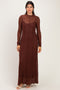 Brown Lace Mock Neck Long Sleeve Maxi Dress