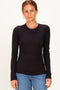 Black Brushed Rib Knit Long Sleeve Top