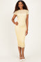 Yellow Sheer Lace Overlay Short Sleeve Midi Dress