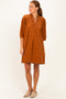 Camel Coduroy Contrast Stitched Dress