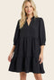 Black Ruffle Split Neck Tiered Dress