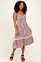 Ivory Floral Lace Up Cutout Midi Dress