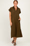 Olive Collared Short Sleeve Midi Dress