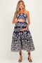 Navy Damask Strapless Maternity Midi Dress