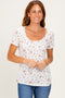 Red Pointelle Ruching Short Sleeve Top