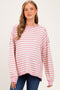 Pink Striped Waffle Knit Oversized Maternity Pullover Top